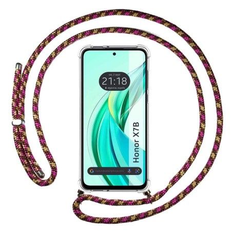 Funda Colgante Transparente para Huawei Honor X7b con Cordon Rosa / Dorado