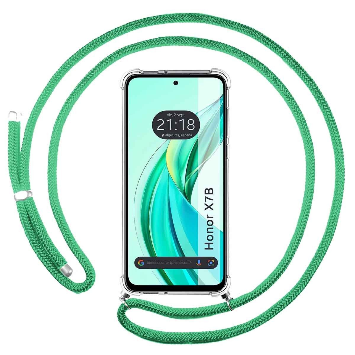 Funda Colgante Transparente para Huawei Honor X7b con Cordon Verde Agua