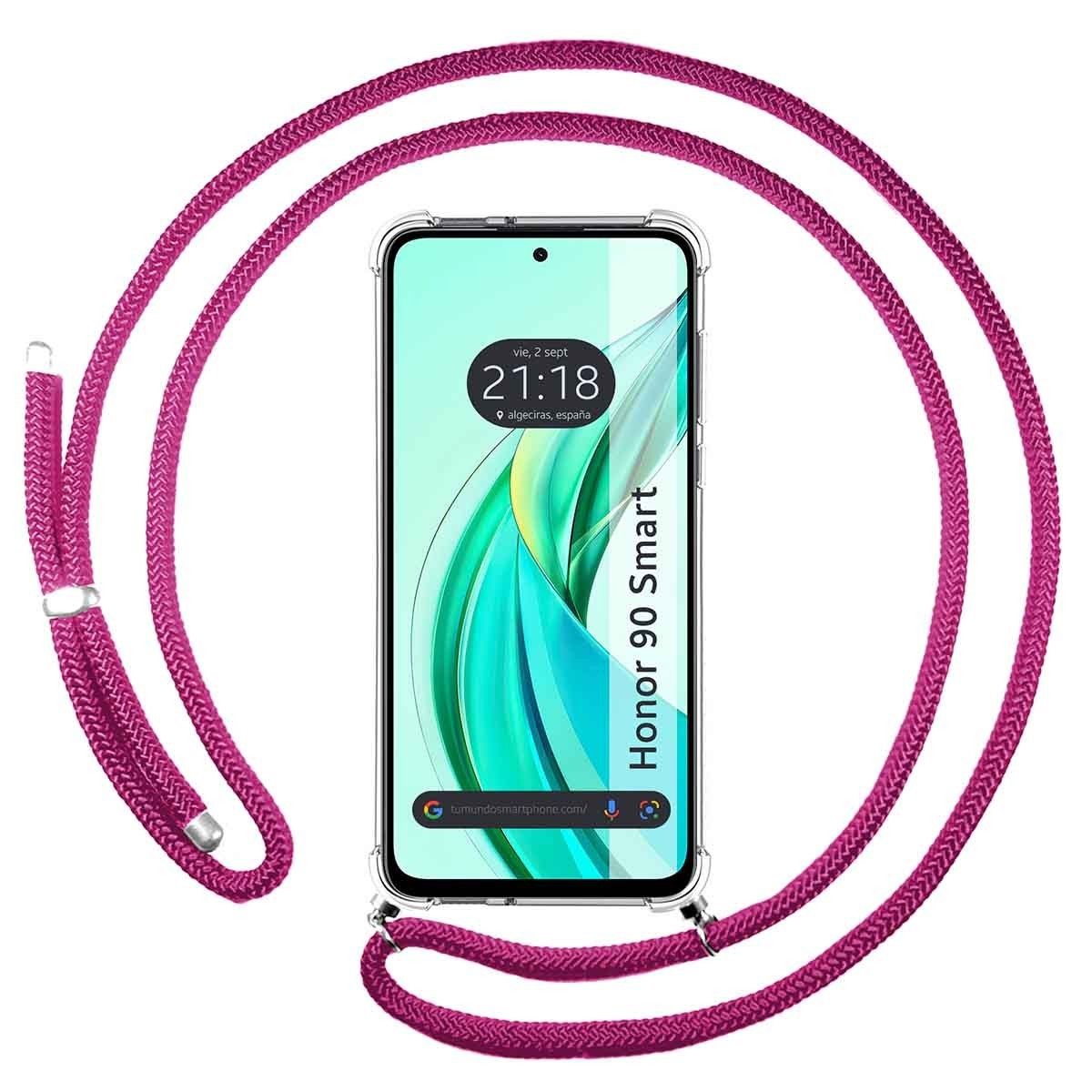 Funda Colgante Transparente para Huawei Honor 90 Smart 5G con Cordon Rosa Fucsia