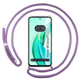 Funda Colgante Transparente para Huawei Honor 90 Smart 5G con Cordon Morado