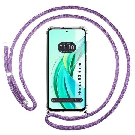 Funda Colgante Transparente para Huawei Honor 90 Smart 5G con Cordon Morado