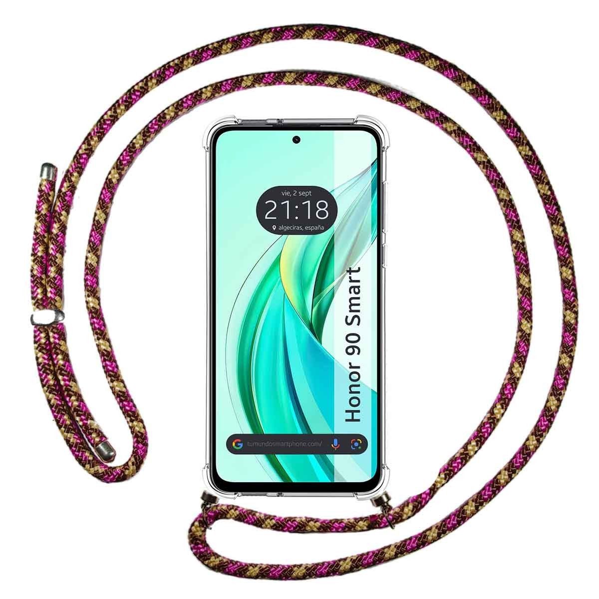 Funda Colgante Transparente para Huawei Honor 90 Smart 5G con Cordon Rosa / Dorado