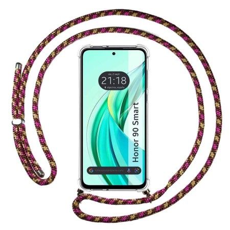 Funda Colgante Transparente para Huawei Honor 90 Smart 5G con Cordon Rosa / Dorado