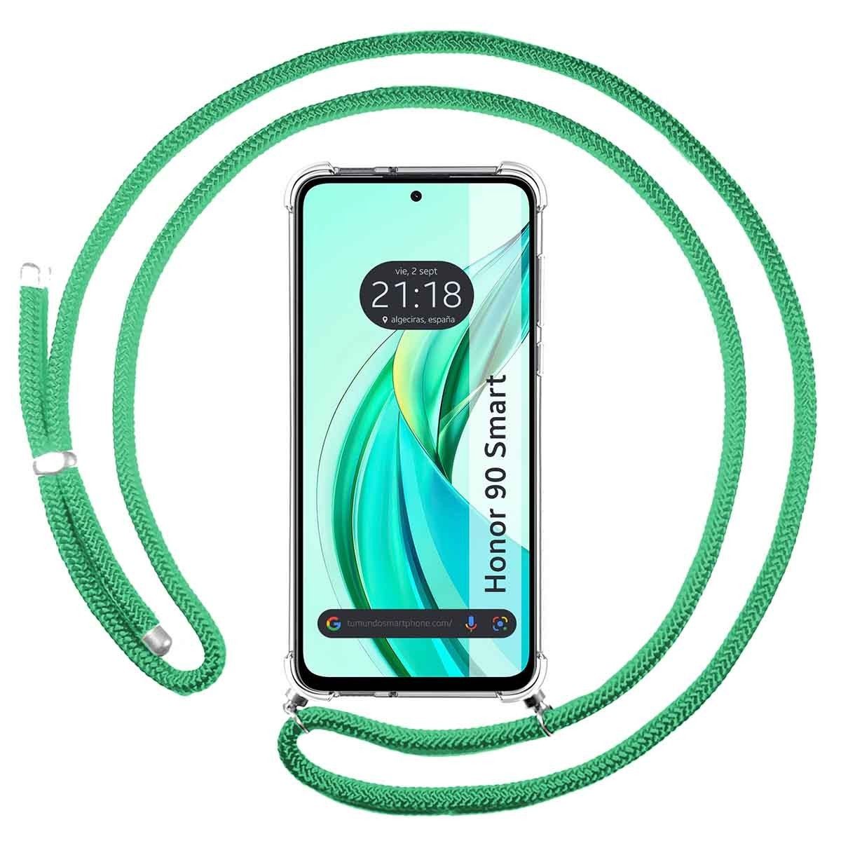 Funda Colgante Transparente para Huawei Honor 90 Smart 5G con Cordon Verde Agua