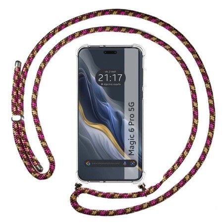 Funda Colgante Transparente para Huawei Honor Magic 6 Pro 5G con Cordon Rosa / Dorado
