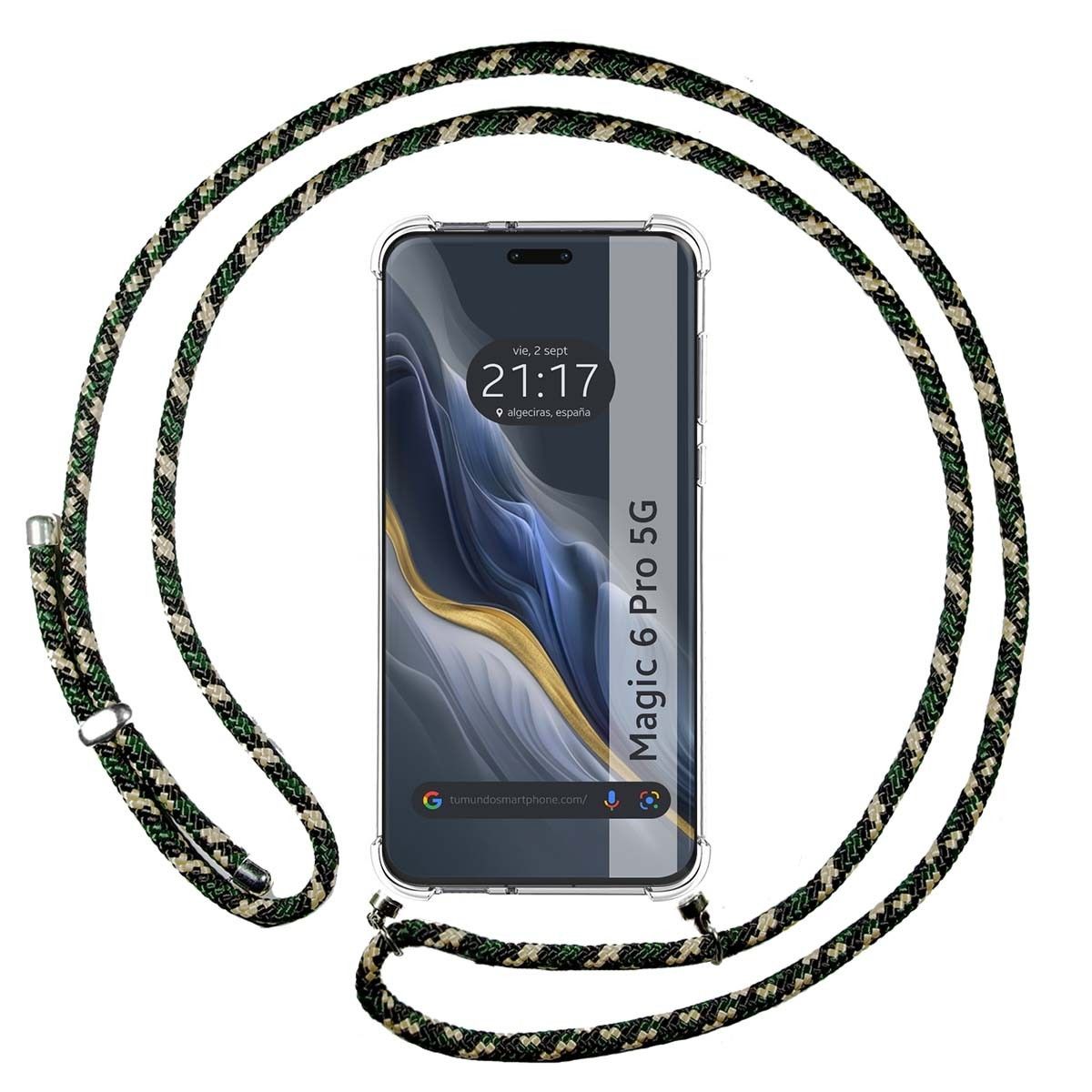 Funda Colgante Transparente para Huawei Honor Magic 6 Pro 5G con Cordon Verde / Dorado