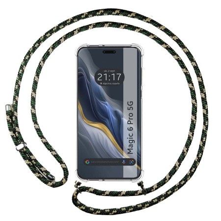 Funda Colgante Transparente para Huawei Honor Magic 6 Pro 5G con Cordon Verde / Dorado