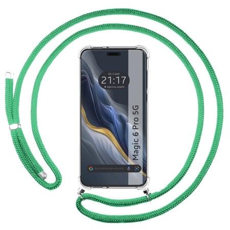 Funda Colgante Transparente para Huawei Honor Magic 6 Pro 5G con Cordon Verde Agua