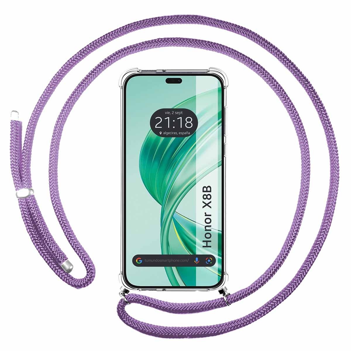 Funda Colgante Transparente para Huawei Honor X8b con Cordon Morado