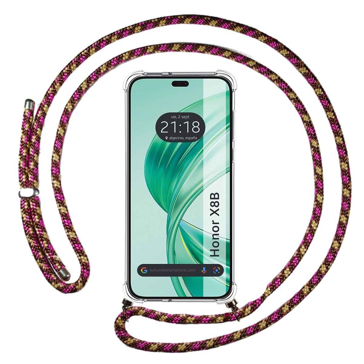 Funda Colgante Transparente para Huawei Honor X8b con Cordon Rosa / Dorado