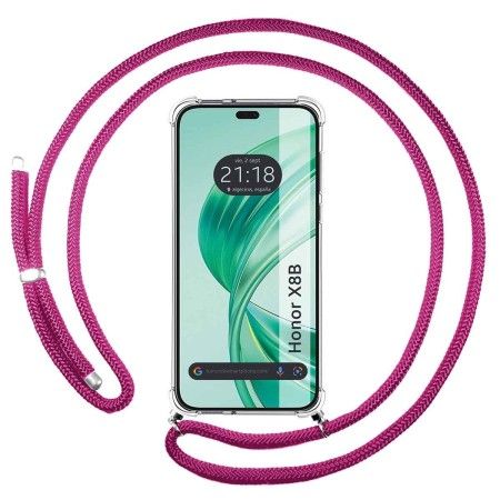 Funda Colgante Transparente para Huawei Honor X8b con Cordon Rosa Fucsia
