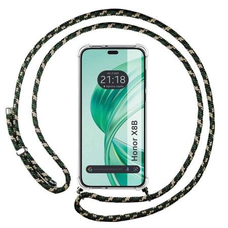 Funda Colgante Transparente para Huawei Honor X8b con Cordon Verde / Dorado