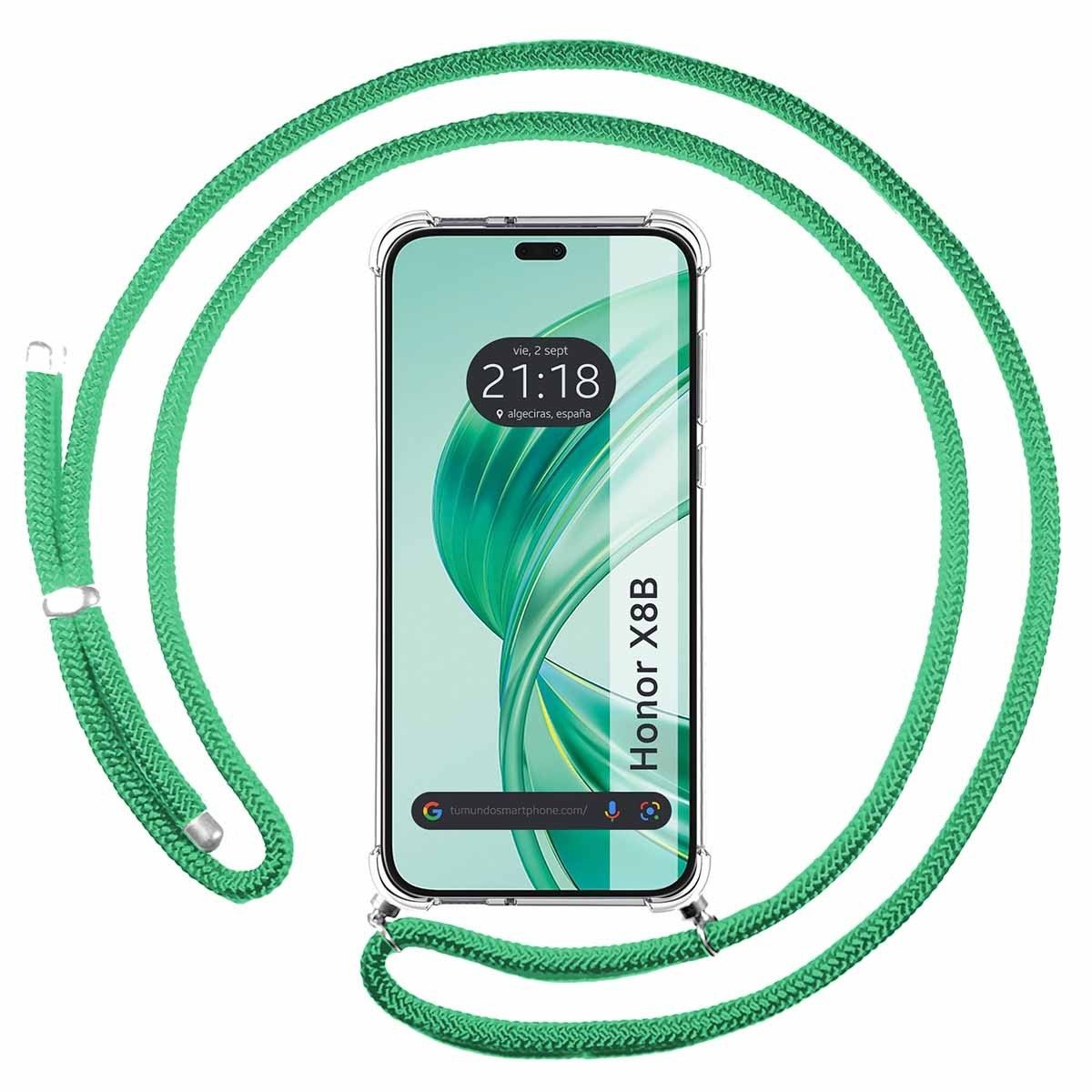 Funda Colgante Transparente para Huawei Honor X8b con Cordon Verde Agua