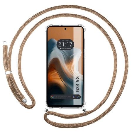 Funda Colgante Transparente para Motorola Moto G34 5G con Cordon Camel