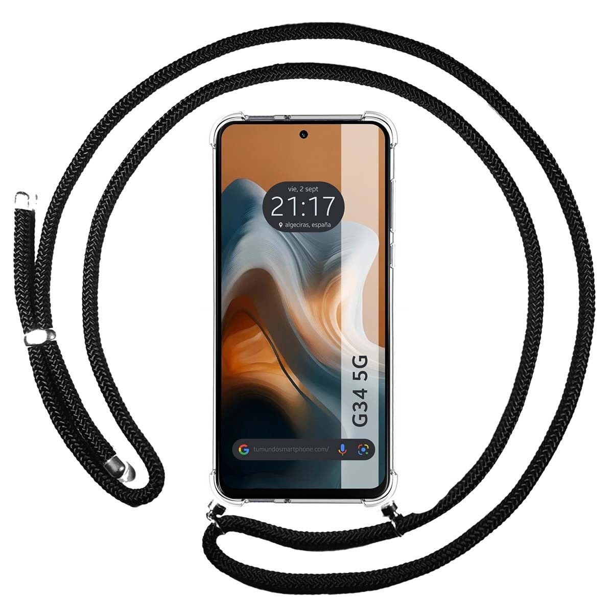 Funda Colgante Transparente para Motorola Moto G34 5G con Cordon Negro