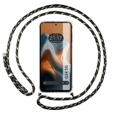 Funda Colgante Transparente para Motorola Moto G34 5G con Cordon Verde / Dorado