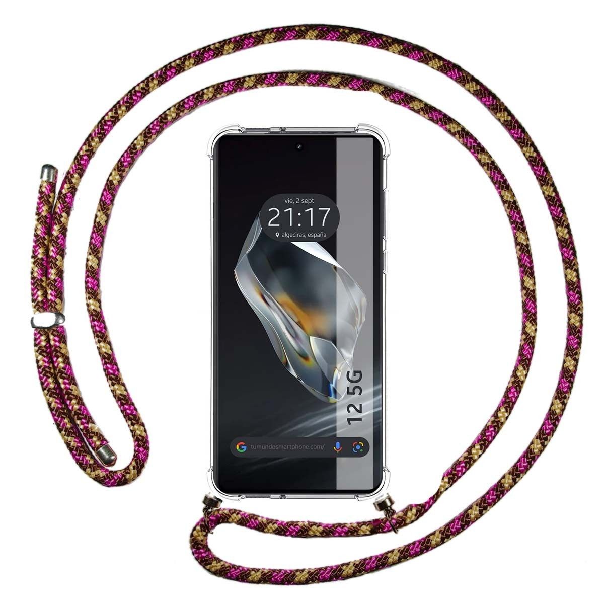 Funda Colgante Transparente para Oneplus 12 5G con Cordon Rosa / Dorado