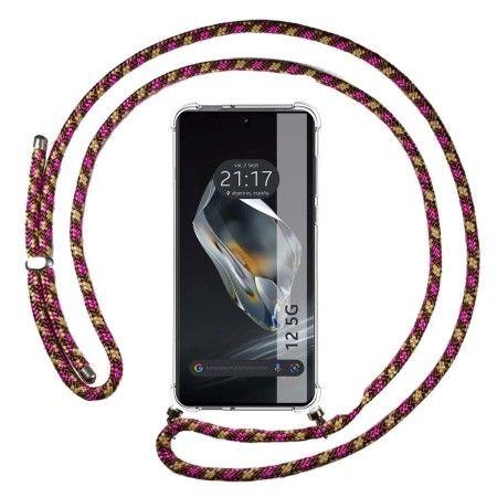 Funda Colgante Transparente para Oneplus 12 5G con Cordon Rosa / Dorado