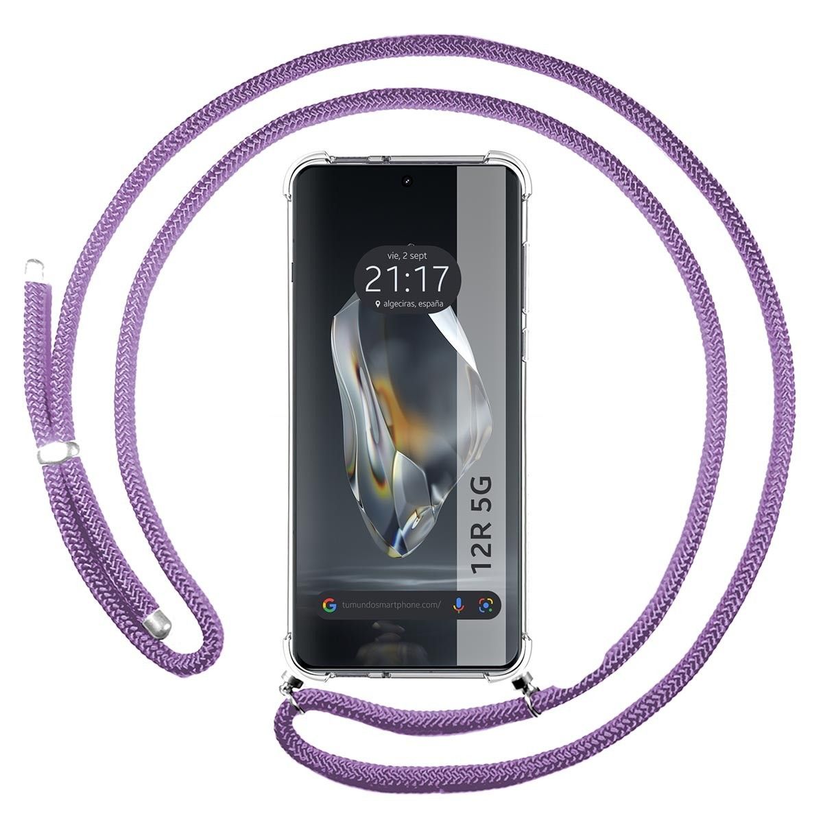 Funda Colgante Transparente para Oneplus 12R 5G con Cordon Morado