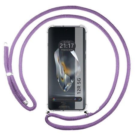 Funda Colgante Transparente para Oneplus 12R 5G con Cordon Morado