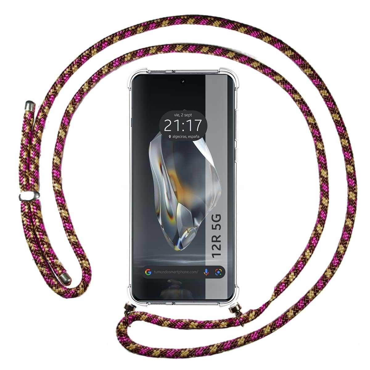 Funda Colgante Transparente para Oneplus 12R 5G con Cordon Rosa / Dorado