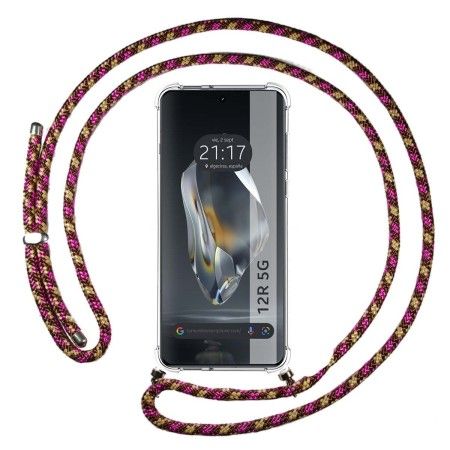 Funda Colgante Transparente para Oneplus 12R 5G con Cordon Rosa / Dorado