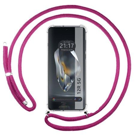Funda Colgante Transparente para Oneplus 12R 5G con Cordon Rosa Fucsia