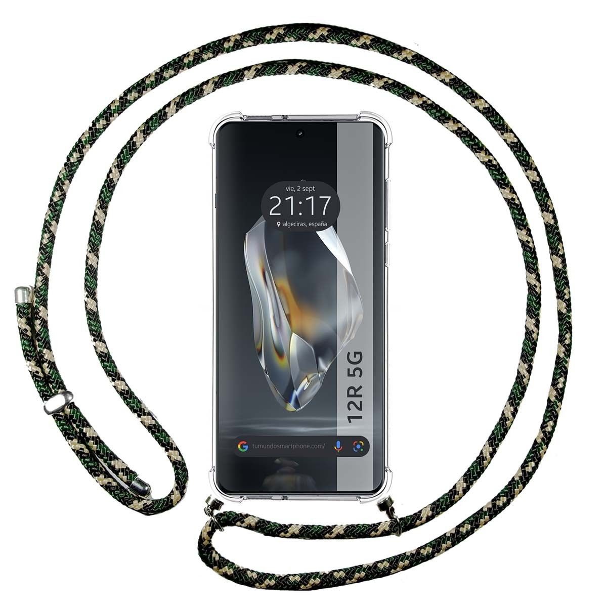 Funda Colgante Transparente para Oneplus 12R 5G con Cordon Verde / Dorado