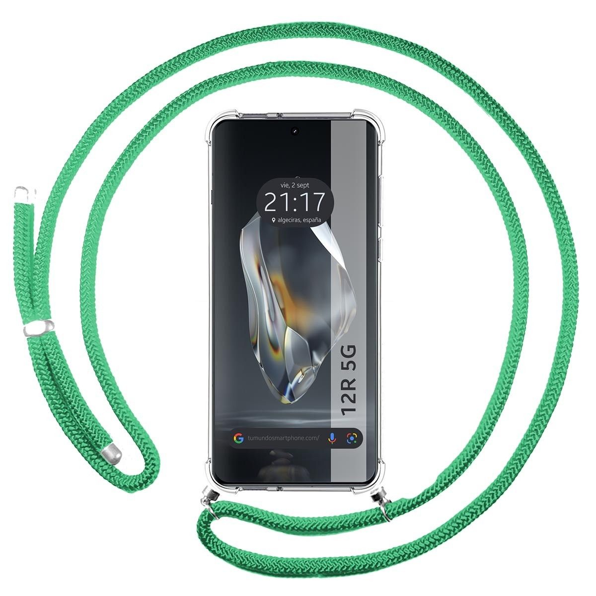 Funda Colgante Transparente para Oneplus 12R 5G con Cordon Verde Agua