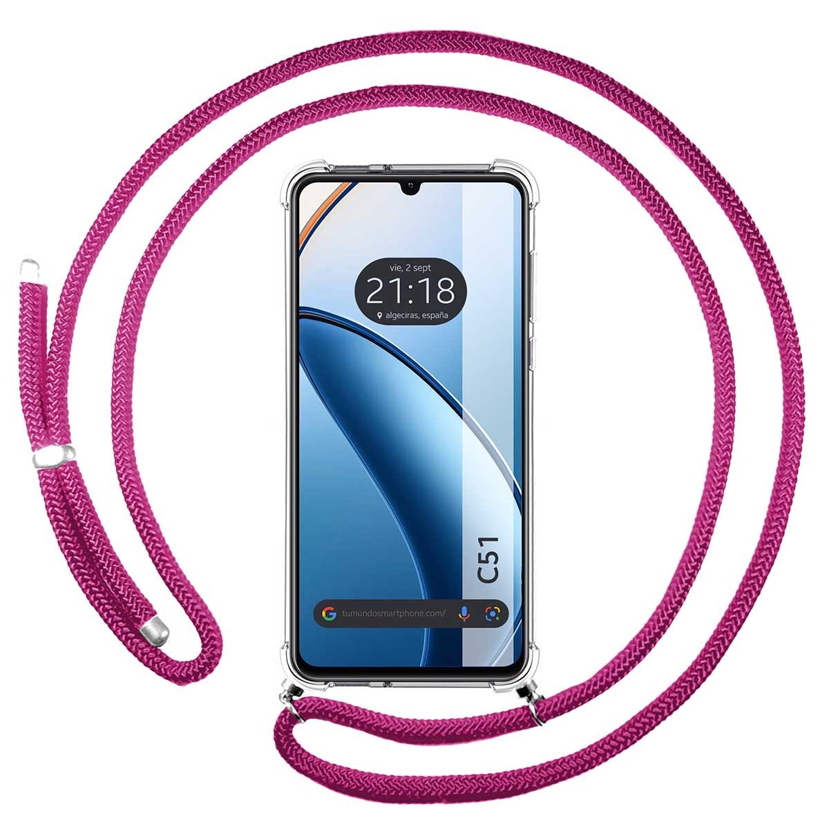 Funda Colgante Transparente para Realme C51 con Cordon Rosa Fucsia