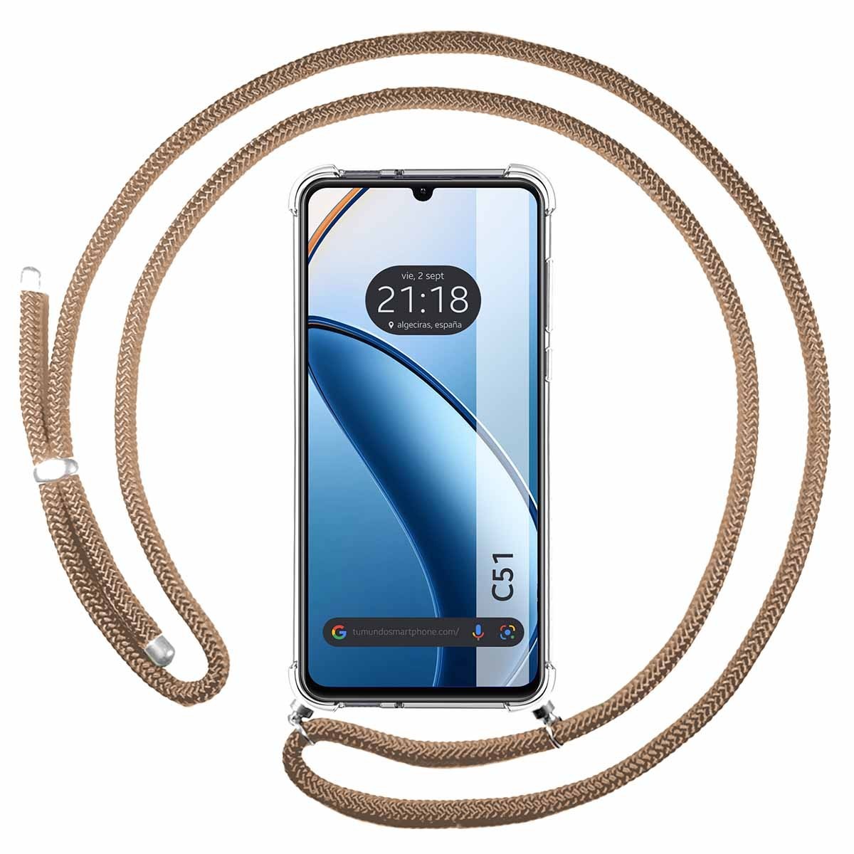 Funda Colgante Transparente para Realme C51 con Cordon Verde/Dorado