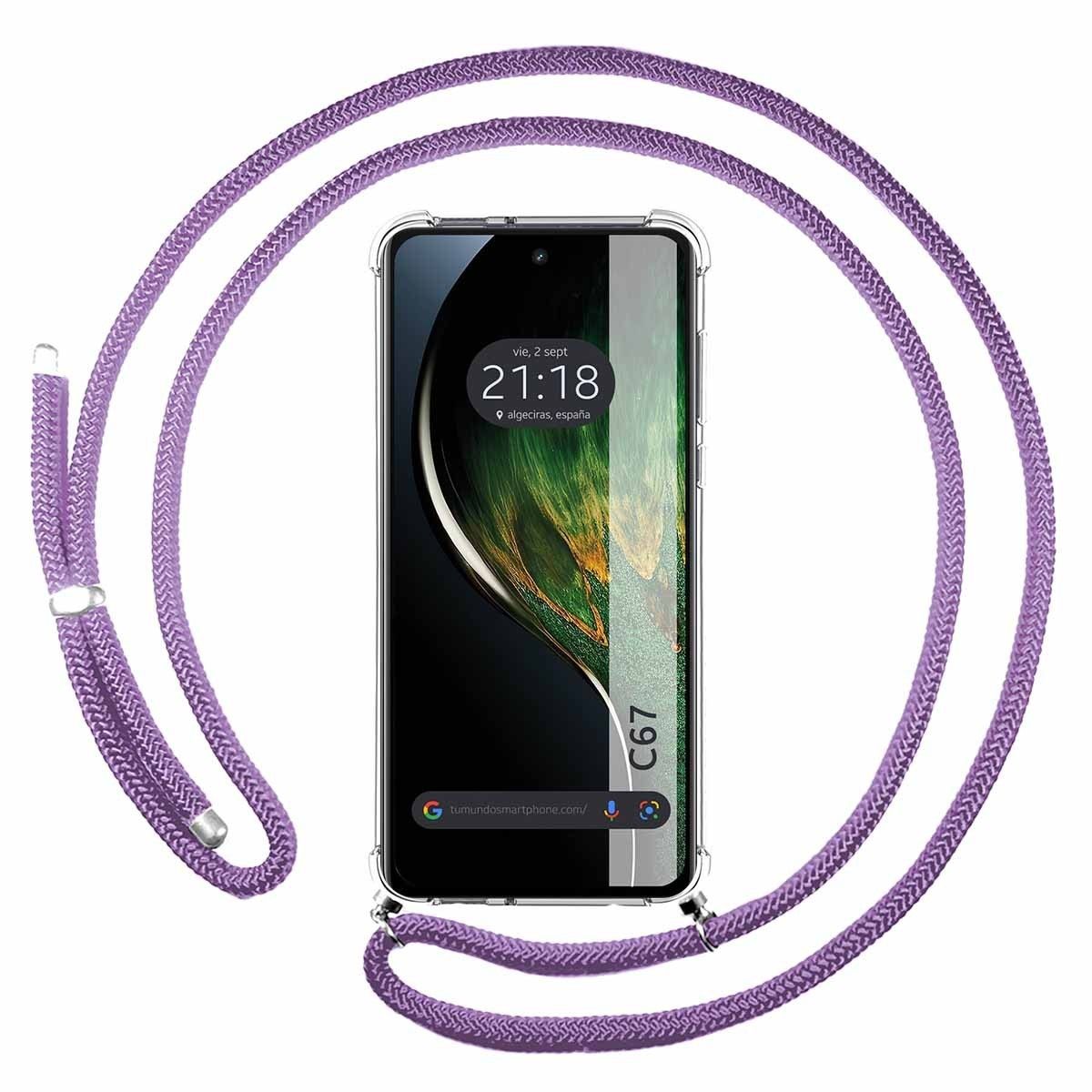 Funda Colgante Transparente para Realme C67 4G con Cordon Morado