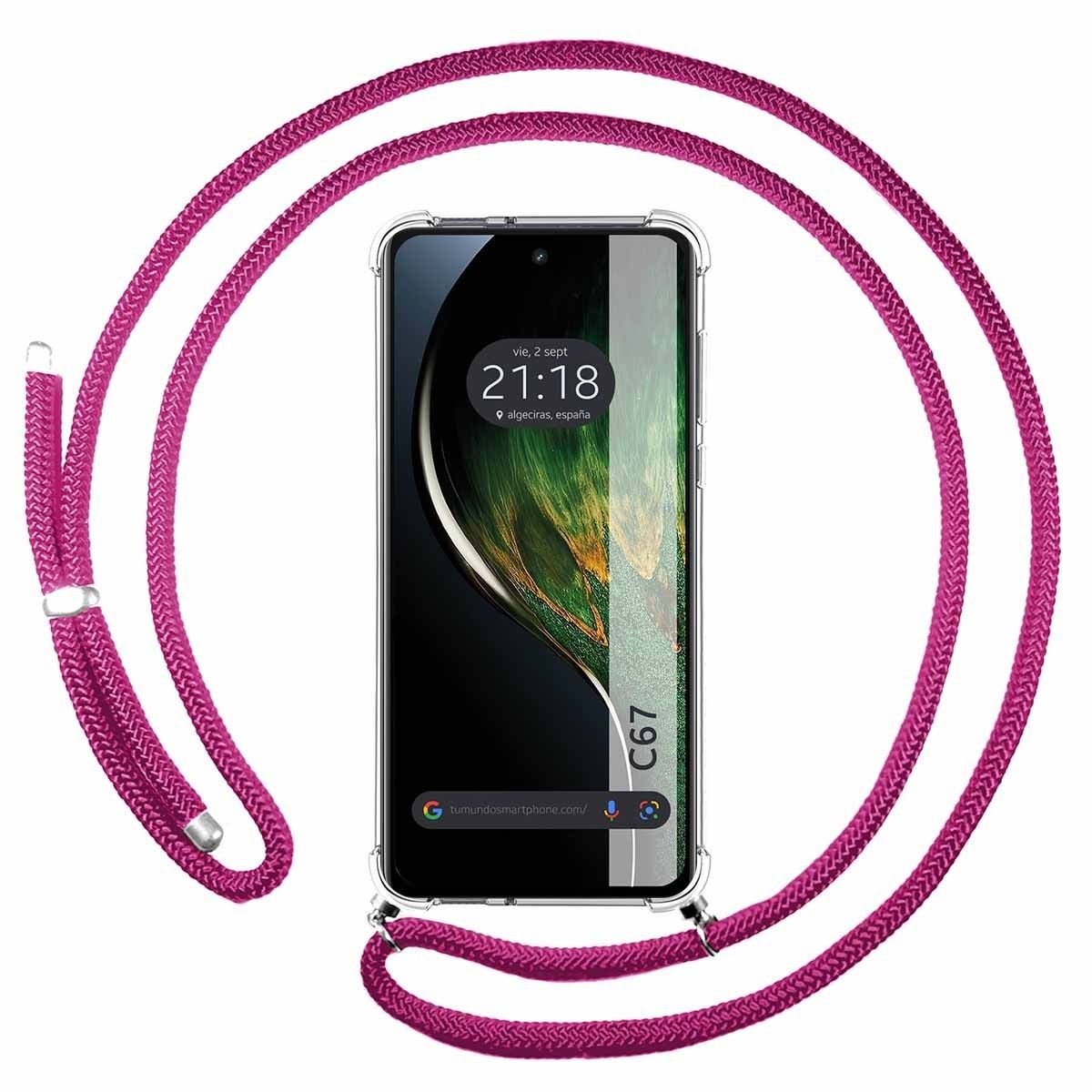 Funda Colgante Transparente para Realme C67 4G con Cordon Rosa Fucsia