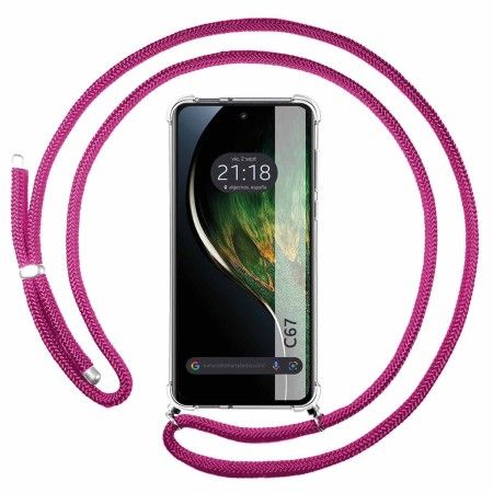 Funda Colgante Transparente para Realme C67 4G con Cordon Rosa Fucsia