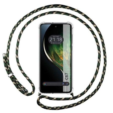 Funda Colgante Transparente para Realme C67 4G con Cordon Verde / Dorado