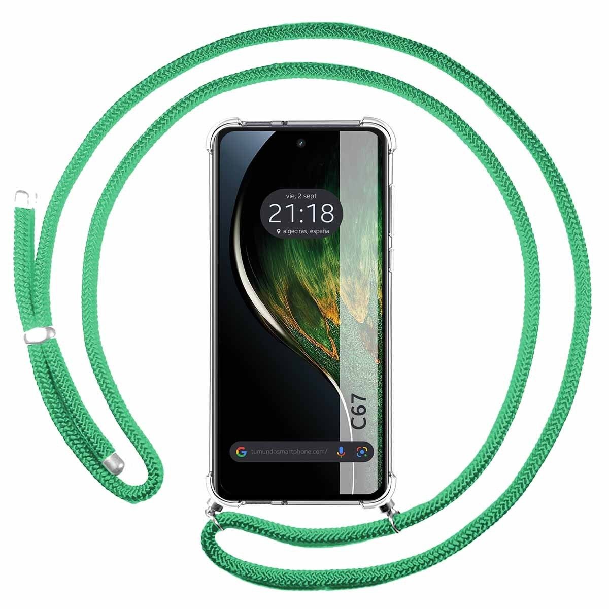 Funda Colgante Transparente para Realme C67 4G con Cordon Verde Agua