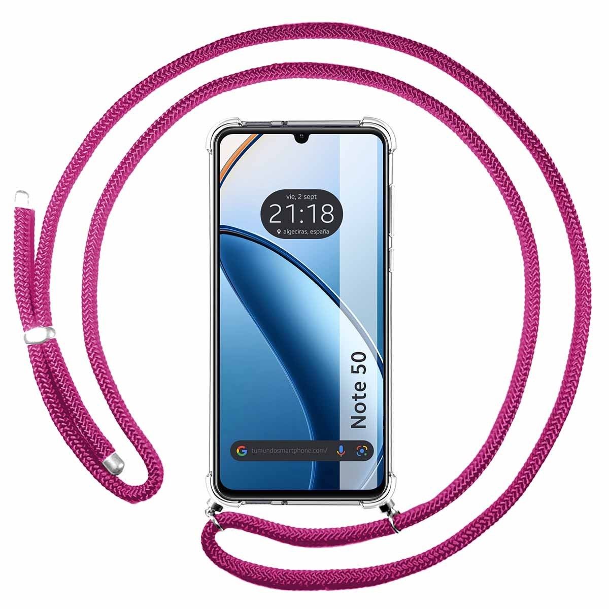 Funda Colgante Transparente para Realme Note 50 con Cordon Rosa Fucsia