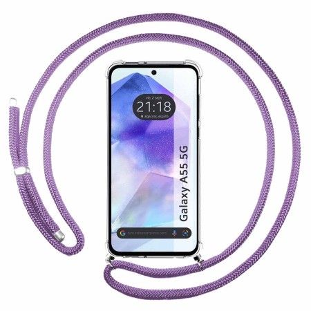 Funda Colgante Transparente para Samsung Galaxy A55 5G con Cordon Morado