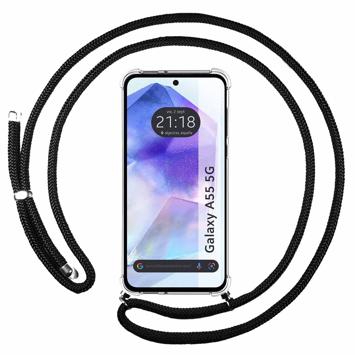 Funda Colgante Transparente para Samsung Galaxy A55 5G con Cordon Negro