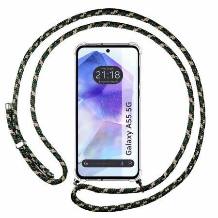 Funda Colgante Transparente para Samsung Galaxy A55 5G con Cordon Verde / Dorado