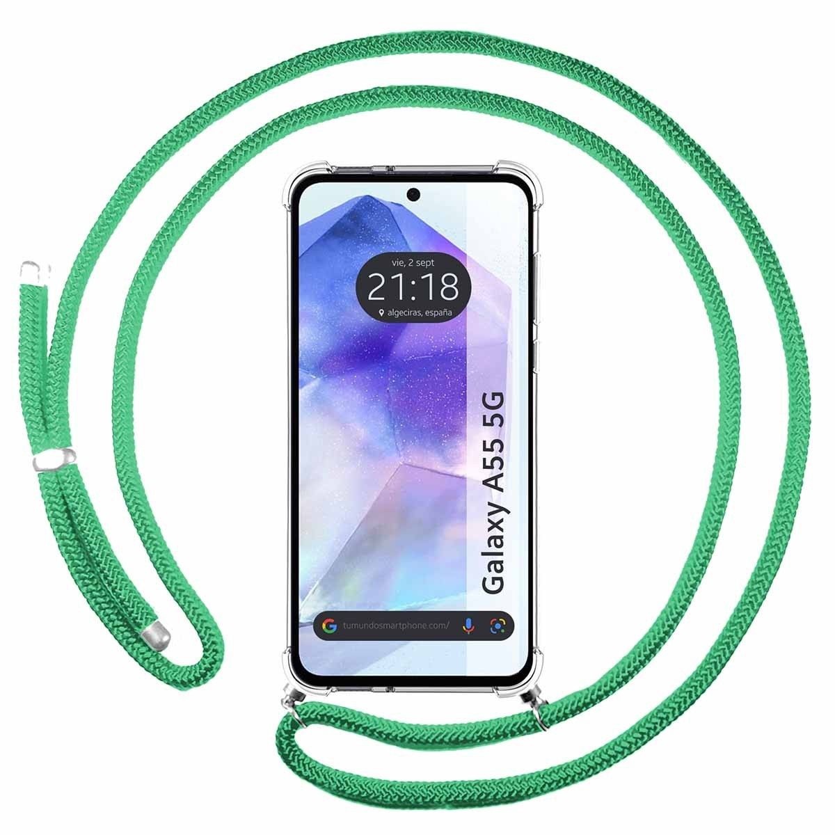 Funda Colgante Transparente para Samsung Galaxy A55 5G con Cordon Verde Agua
