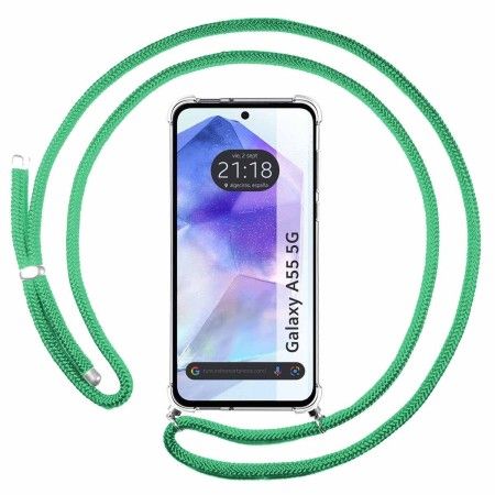 Funda Colgante Transparente para Samsung Galaxy A55 5G con Cordon Verde Agua