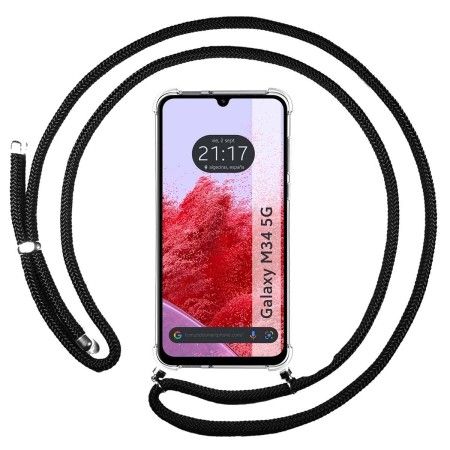 Funda Colgante Transparente para Samsung Galaxy M34 5G con Cordon Negro