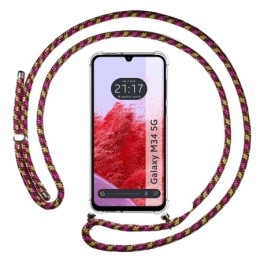 Funda Colgante Transparente para Samsung Galaxy M34 5G con Cordon Rosa / Dorado