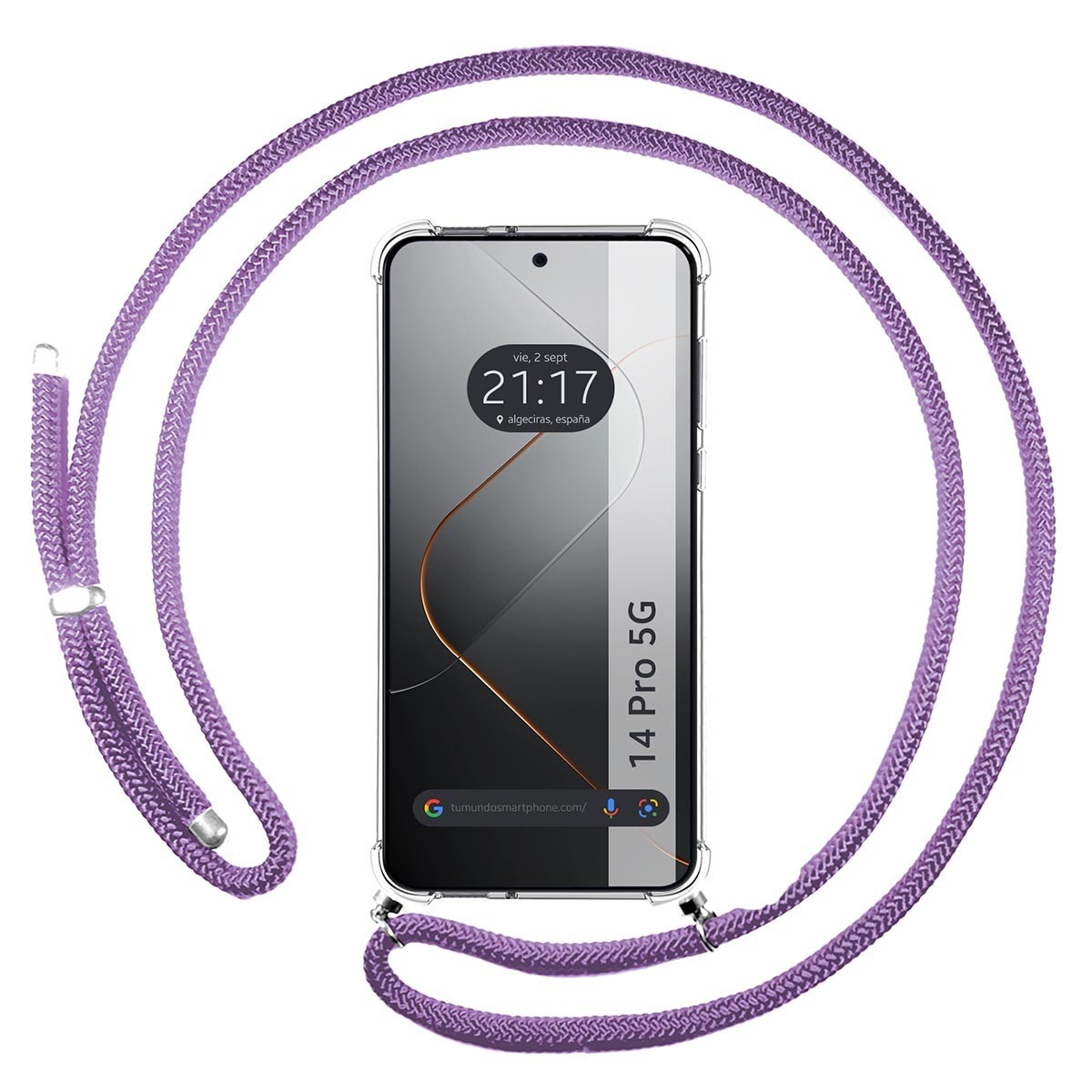 Funda Colgante Transparente para Xiaomi 14 Pro 5G con Cordon Morado