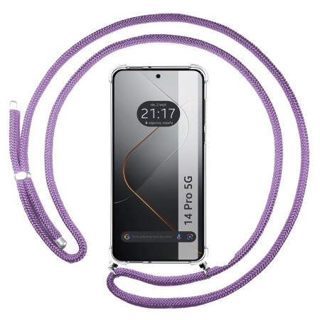 Funda Colgante Transparente para Xiaomi 14 Pro 5G con Cordon Morado