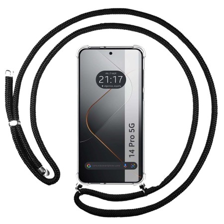 Funda Colgante Transparente para Xiaomi 14 Pro 5G con Cordon Negro