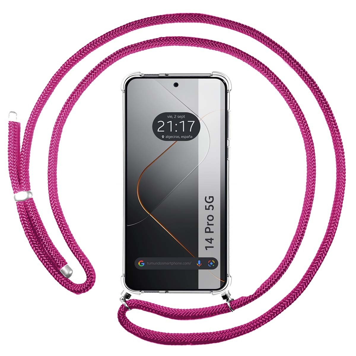 Funda Colgante Transparente para Xiaomi 14 Pro 5G con Cordon Rosa Fucsia