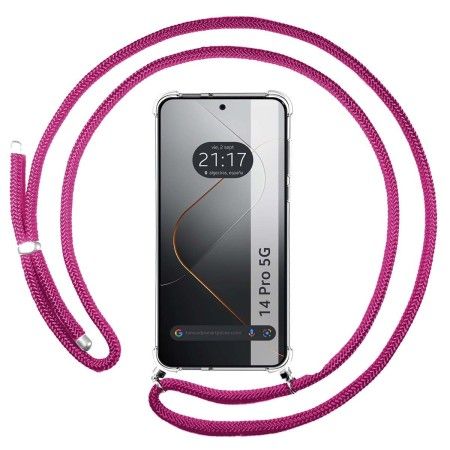 Funda Colgante Transparente para Xiaomi 14 Pro 5G con Cordon Rosa Fucsia