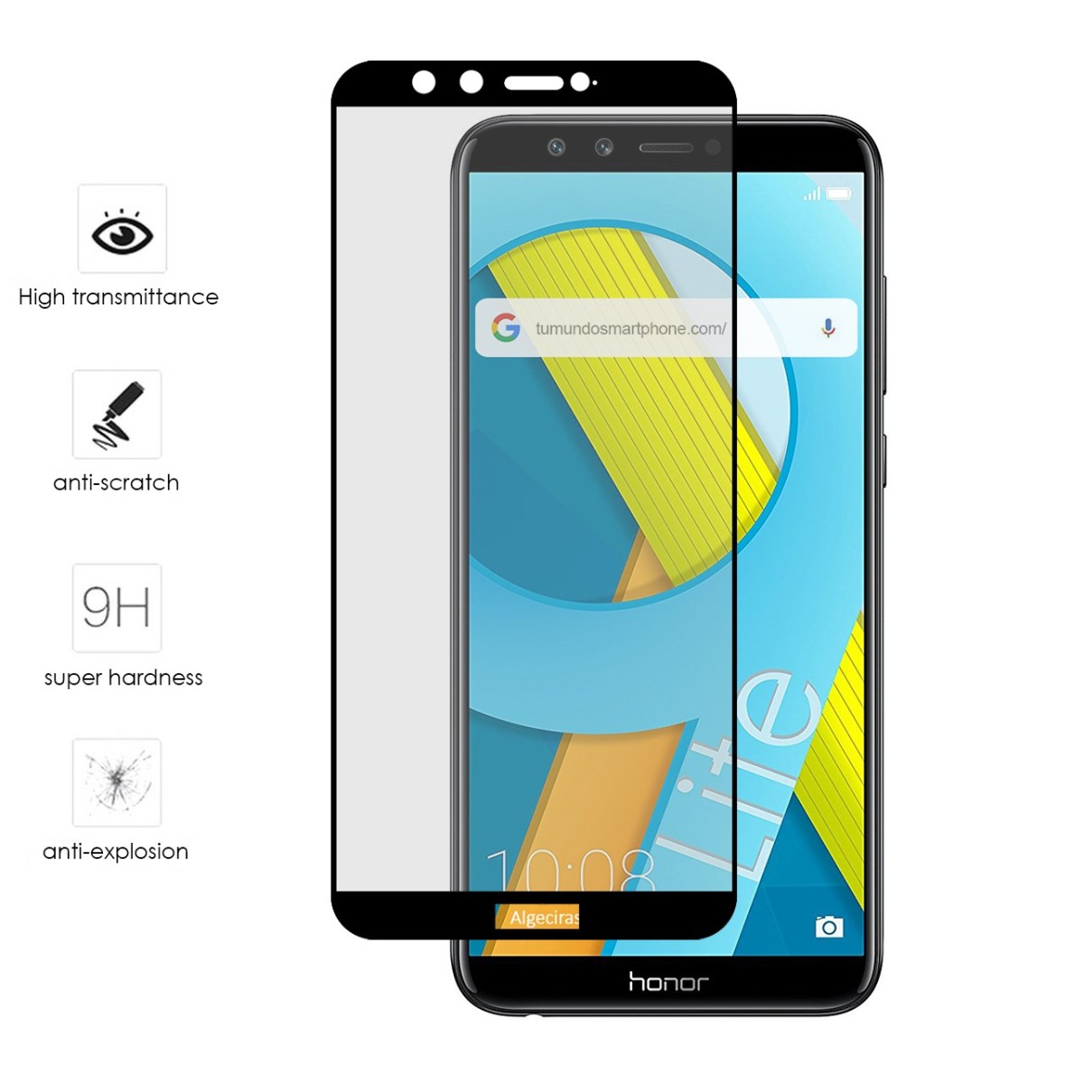 Protector Cristal Templado Completo Full Glue Negro para Huawei Honor 9 Lite Vidrio